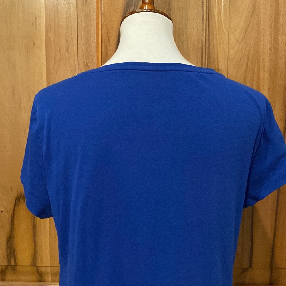 Talbots - Petites - Blue Scoop-Neck Tee/White Beaded Neckline Detail - EUC - XLP - Picture 8 of 14